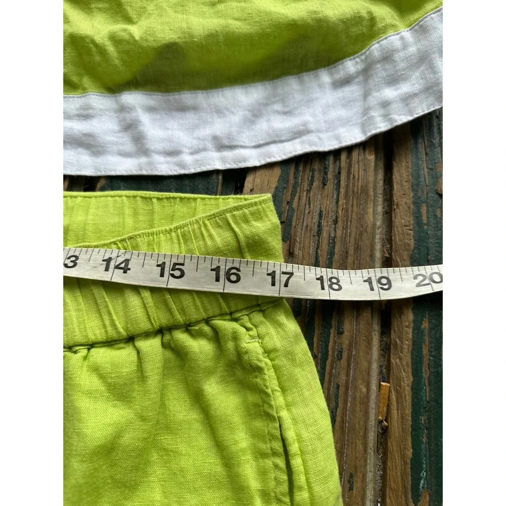 Haute Hippie Style Linen Blend Lime Green White Crop Top Shorts Set XL